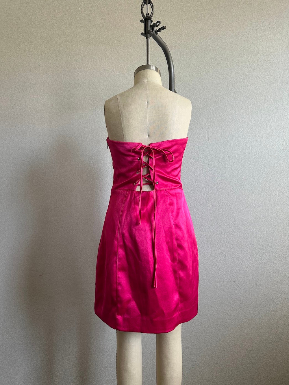 Forever 21 Pink Strapless Corset Mini Dress Lace Up Back Y2K Party XS - Picture 3 of 6